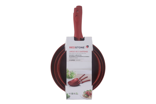 Set de sartenes forte 20cm, 24cm y 28cm rojos